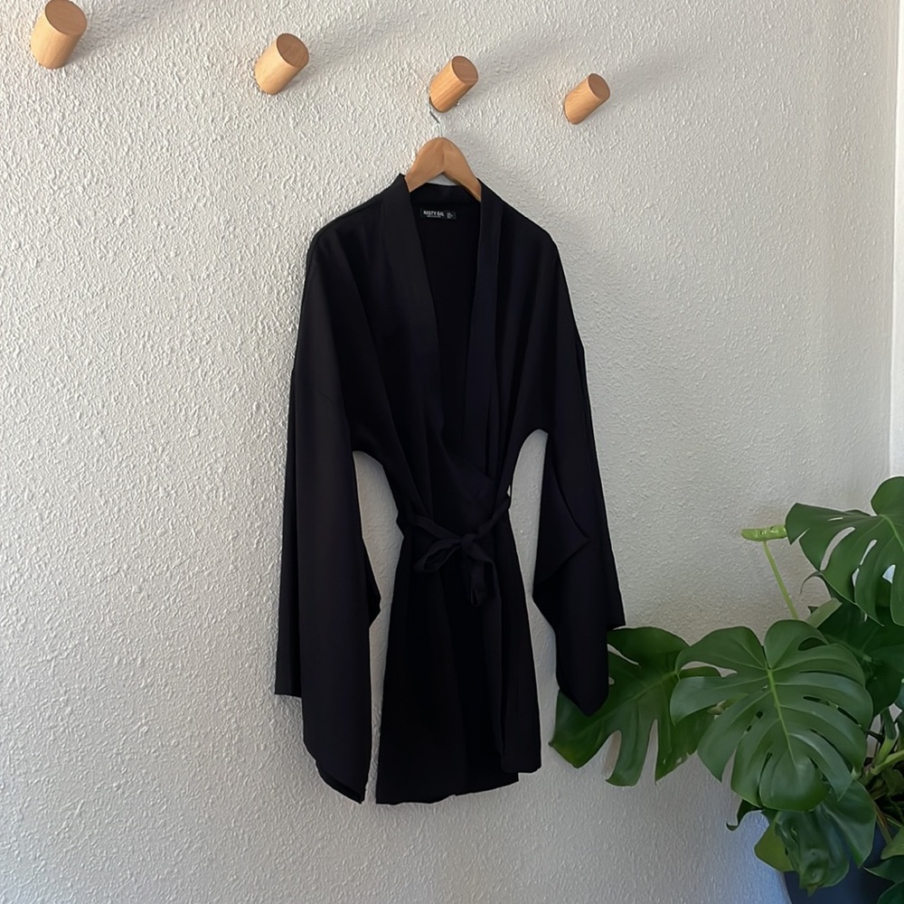 Kimono style mini dress. Size 2. Brand: Nasty Gal. Color: black.